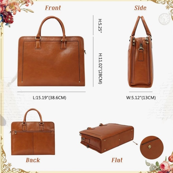 Banuce Genuine Full Grains Italian Leather Briefcase Women / Men Laptop Bag NEW - Picture 7 of 9